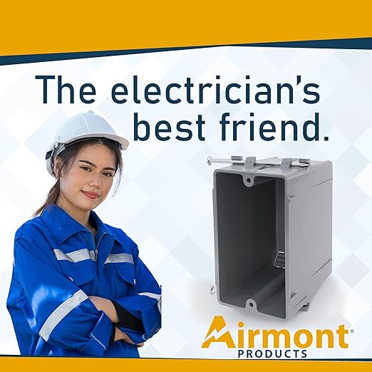 (Pack of 6) Plastic Electrical Box, Grey Outlet Box, Single Gang New Work Junction Box, Captive Nails, 20 cu. Inches, Length 3-5/8'', Width 2-1/8'', Depth 3-1/4''