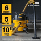 DEWALT 6-Gallon STEALTHSONIC Ultra Quiet Poly Shop Vacuum Wet and Dry, 5 Peak HP Noise Reduction Wet/Dry Vac for Jobsite, Workshop, and Garage, DXV06P-QTB
