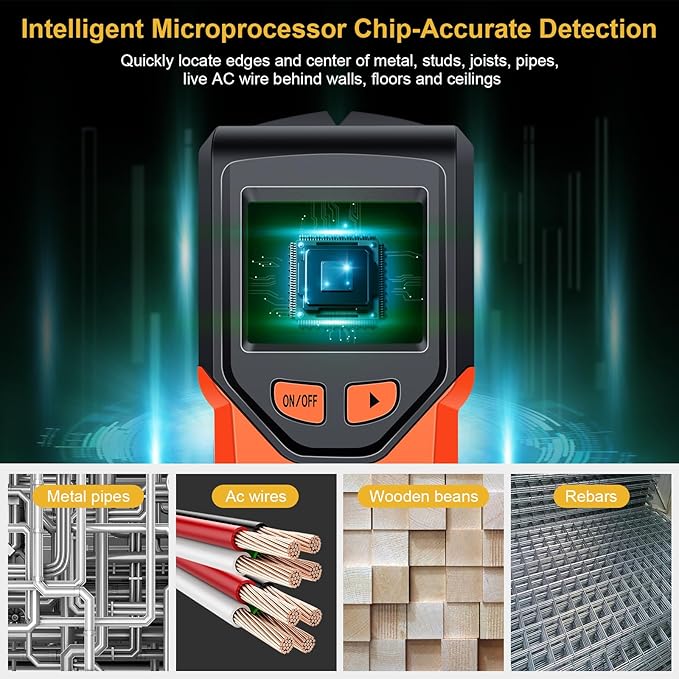 Stud Finder Wall Scanner - 5 in 1 Stud Finder Tool w/Microprocessor Chip and HD LCD Display, Stud Detector Beam Finders for the Center and Edge of Wood AC Wire Metal Studs Joist Pipe (Sunset)