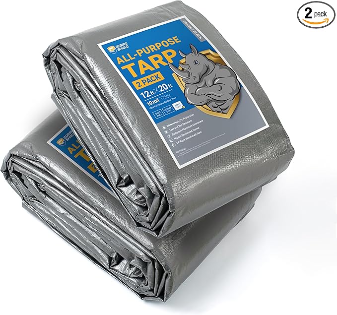 GUARD SHIELD Tarps Heavy Duty Waterproof 12x20 Feet Silver/Black Poly Tarp Cover Outdoor Thick UV Resistant Tarpaulin with Grommets 10mil (2-Pack)