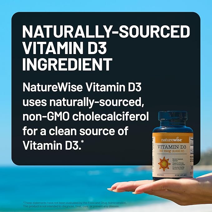 NatureWise Vitamin D3 2000iu (50 mcg) 1-Year Supply for Immune Support, Healthy Muscle Function, and Bone Health - Non-GMO, Gluten Free in Organic Extra Virgin Olive Oil, (Mini Softgel), 360 Count