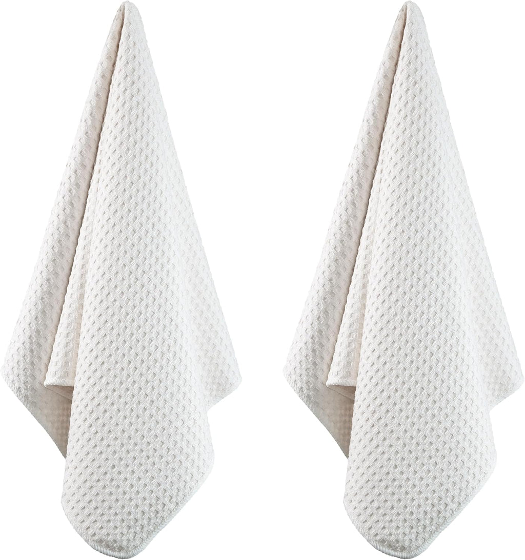 POLYTE Ultra Premium Microfiber Kitchen Dish Hand Towel Waffle Weave, 8 Pack (16x28 in, Off White)