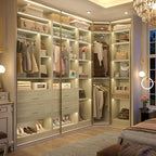 Large Corner Closet System with 3 Sets, 87.2" Closet Organizer System with 4 Drawers & 4 Hanging Rods, Reversible L Shaped Walk-in Closets, Load 2000+LBS, White Oak (87.2" L x 39.2" W x 80" H)