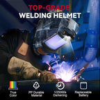 ARCCAPTAIN Large View 3.94" x 3.66" True Color Auto Darkening Welding Helmet with Light, Solar Powered Welding Hood, 4 Arc Sensor Wide Shade 4/5-9/9-13 for Stick MIG TIG Cut,Denim