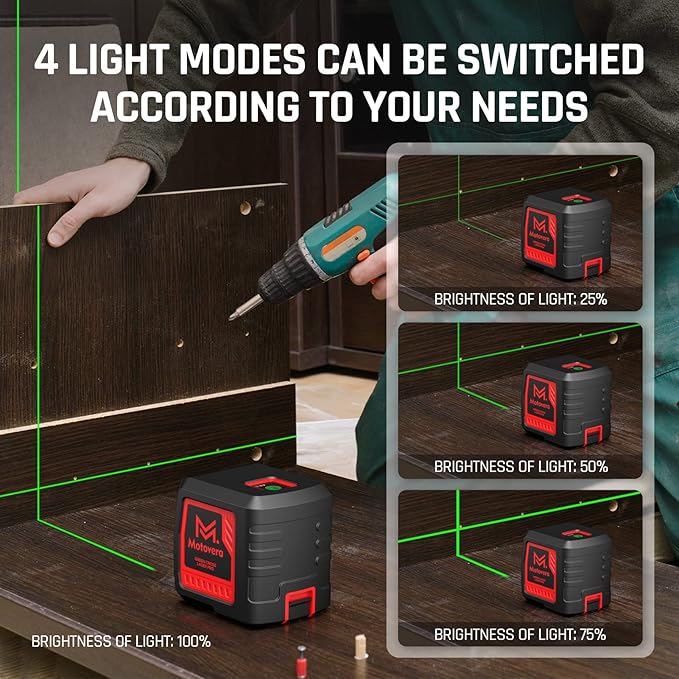Laser Level, 100 feet Self Leveling Laser Level, Green Cross Line Rotary Lasers, 4 Brightness Adjustment, Manual Self leveling and Pulse Mode, IP54 Waterproof Battery Carrying Bag Included