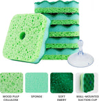 6-Pack Magic Cleaning Sponges with Suction Cups - Heavy Duty 3-Layer Dual-Sided Scrub Pads for Dishes, Stains & Kitchen Surfaces - Durable Non-Scratch Scouring Pads