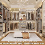 Aheaplus Closet System with Drawers Set of 2, Wood Closet Organizer System with 8 Hanging Rods & Top Shelves, Walk-in Closets Organizer Wardrobe Clothes Rack System, Cut Fits Spaces 4-9FT. Wide, Grey