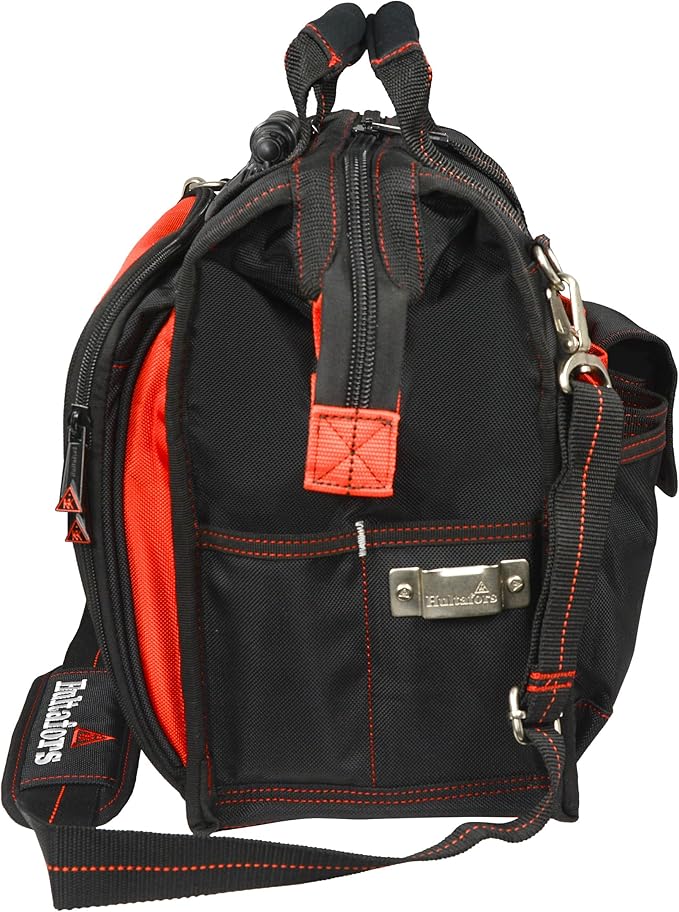 Hultafors Work Gear HTL573 Lighted Technician's Tool Bag, 55 Pockets, Heavy Duty Ballistic Polyester Tool Carrier, Adjustable Swivel Light, Large Center Compartment