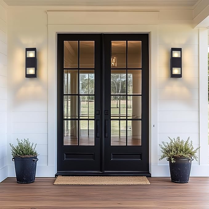 harriet Porch Lights Outdoor Modern - IP64 Waterproof Aluminum and Tempered Glass Cover, 13" Rectangular Up/Down Wall Sconce for Porch, Garage & Patio, Exterior Lighting, Black