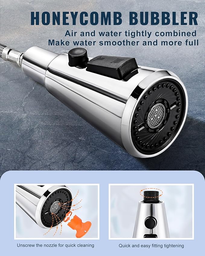 ALEASHA Pull Down Spray Head for Kitchen Faucet,3-Function Sink Spray Nozzle with 9 Adapters,Kitchen Faucet Head Replacement Compatible with American Standard Faucets,Chrome