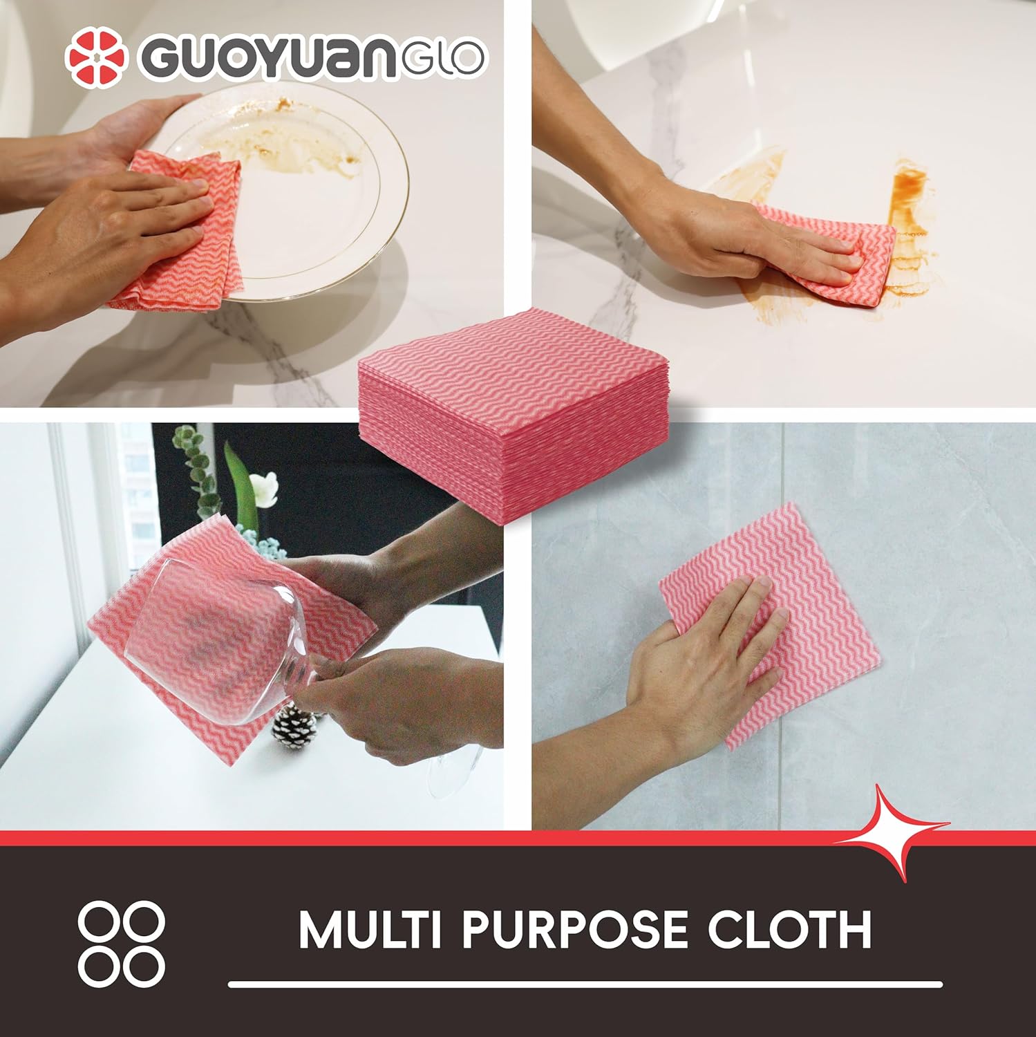 Disposable Cleaning Cloths Reusable Dsih Cloths for Kitchen Disposable Dish Rag Dry Fast 11.8x11.8 inch Pack of 100, Red