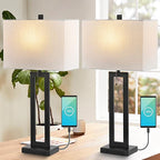 JONATHAN Y JYL1126C-SET2 Sabrina 28.5" Vintage Industrial Iron LED Table Lamp with Pull-Chain and USB Charging Port Mid-Century, Minimalist Bedside Desk Nightstand Lamp, Black (Set of 2)