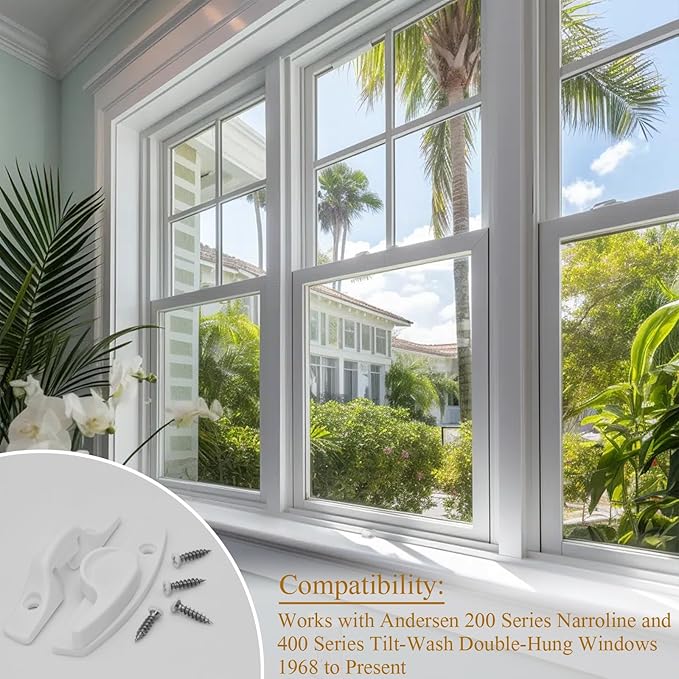 Window Sash Lock & Latch and Keeper Replacement for Andersen 200 Series Narroline and 400 Series Tilt-Wash Double-Hung Windows 1968 to Present (1 Pack, White Color)