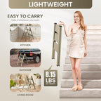 GameGem 3 Step Ladder, Aluminum Folding Step Stool with Anti-Slip Sturdy and Wide Pedal, Lightweight Portable Stepladder for Home and Kitchen Use Space Saving, 330 lbs, Champagne Gold