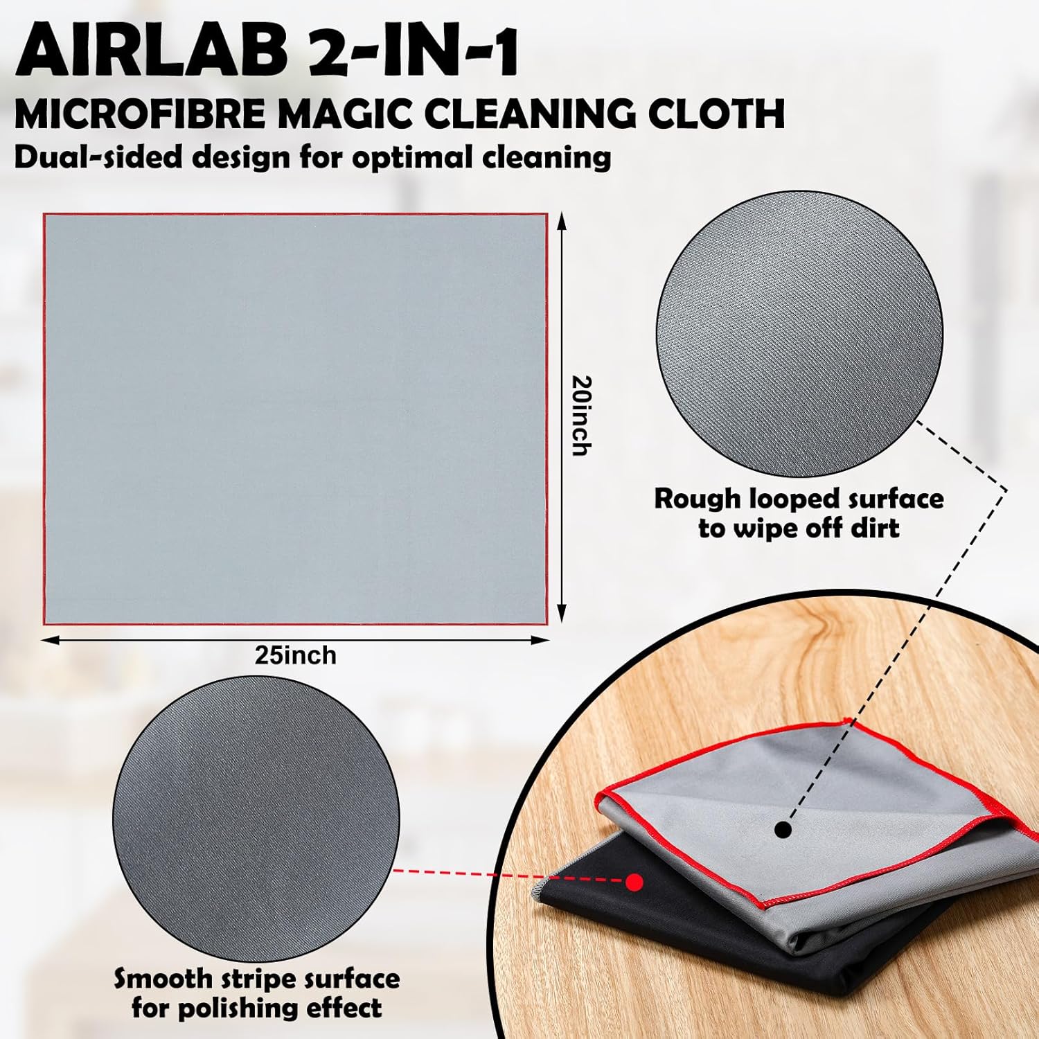 VitalCozy 6 Pcs Wine Glass Polishing Cloths Large Microfiber Cleaning Cloths 25 x 20 Inch Lintless Towels for Drying Wine Glasses Cleaning Window Stemware Dishes Glassware (12,Black，Grey)