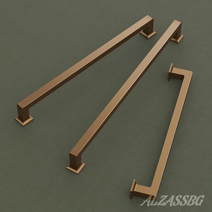 Alzassbg 10 Pack Champagne Bronze Cabinet Pulls, 5 Inch(128mm) Hole Centers Cabinet Handles Square Kitchen Hardware for Cabinets AL3046TGP