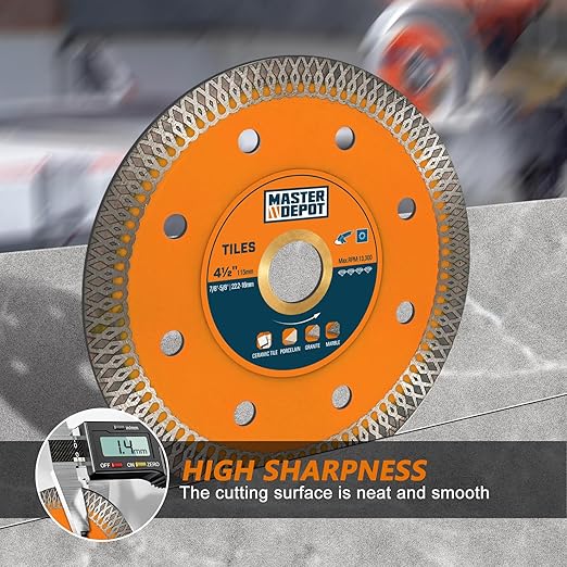 4.5 Inch Ultra-Thin Turbo Mesh Diamond Blade for Porcelain, Ceramic, Marble, Granite Cutting, 2 Pack for Handheld and Angle Grinders, Dry and Wet Use