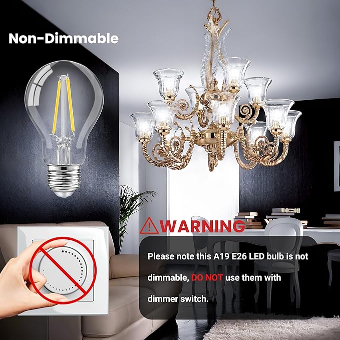 TJOY 12 Pack A19 Vintage LED Edison Bulbs, Non-Dimmable, 60W Equivalent, High Brightness 5000K Daylight White, 8W E26 Standard Base, 760 Lumens, CRI80+, Clear Glass Filament Bulb for Home, Farmhouse