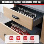 TOOLEAGUE 7Pcs Socket Organizer Tray and Magnetic Wrench Holder Set,Red SAE & Black Metric, 1/2", 1/4", 3/8" Socket Storage Trays for Tool Box Drawer