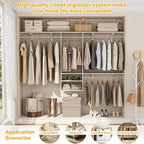 Cyclysio 96 Inch Closet Organizers and Storage, 8 FT Hanging Closet Organizer with 4 Adjustable Rods, Wardrobe Organizers with 3 Shelving Towers for 4-8FT Spaces(Cut-to-Fit), Oak