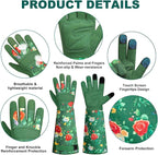 DLY Gardening Gloves,Leather Rose Gloves,Women's Long Glove for Gardening Work and Yard Work,Durable and Comfortable(Large, Green