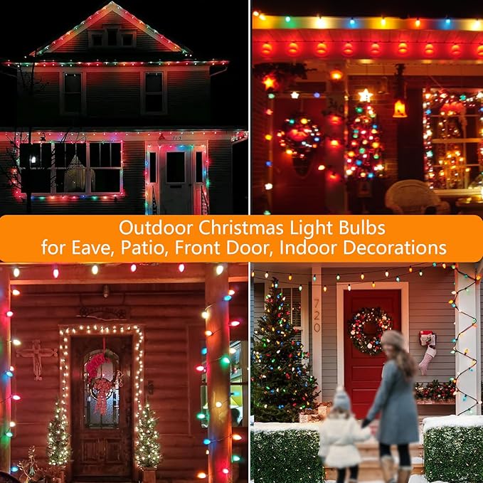 C9 Christmas Light Replacement Bulbs, 25 Pack Ceramic Multicolor Christmas Light Bulbs 7W Night Light Bulb, E17 Intermediate Base Light Bulbs Incandescent Bulbs for Outdoor Vintage Christmas Lights