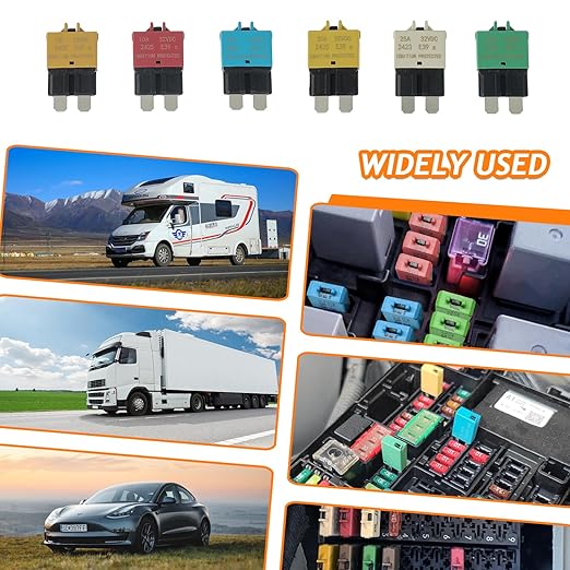Manual Reset Circuit Breaker Fuse E39 Low Profile ATC/ATO 32V DC 5A 10A 15A 20A 25A 30A Type 3 car Mini Fuses Circuit Breakers（6 pcs Mixed）