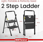 HBTower Step Ladder, Folding Step Stool with Wide Anti-Slip Pedal, Sturdy Steel Ladder, Convenient Handrail, Lightweight, Portable Steel Step Stool
