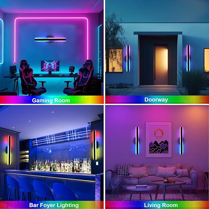 TODOLUZ 2-Pack 24-Inch Outdoor RGB Wall Light Fixture, IP65 Waterproof 16W Dimmable LED Linear Wall Sconce Lighting with Remote Control for Porch Garage Party Gathering