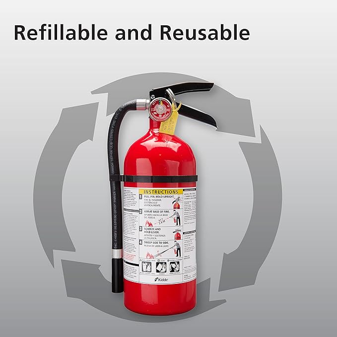 Kidde Pro 210 2A:10-B:C Fire Extinguisher, Rechargeable, Multi-Purpose for Home & Office, 4 lbs., Mounting Bracket Included , Red