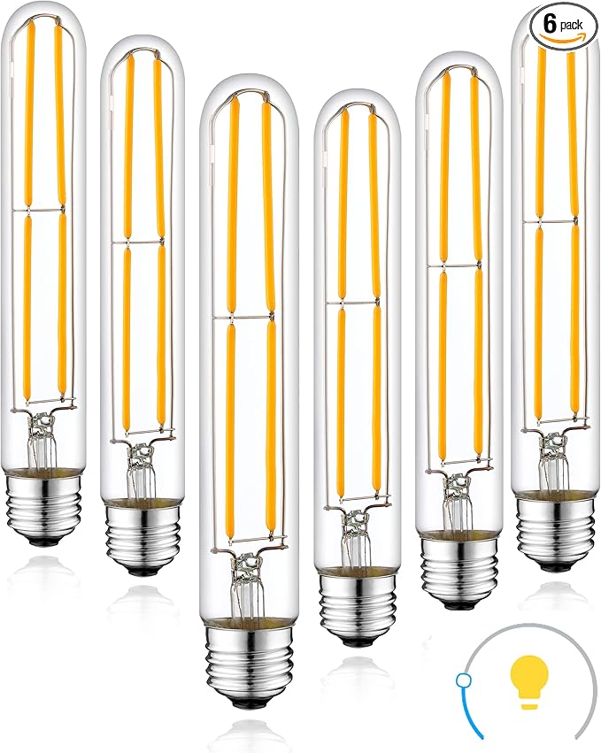 Long T10 LED Bulb, 7.3in Vintage Edison Dimmable Bulb 6W 2700K Warm White Tubular Bulbs, E26 Medium Base Clear 600LM 60W Equivalent for Cylinder Pendant Wall Sconces Chandelier Vanity 6Pack