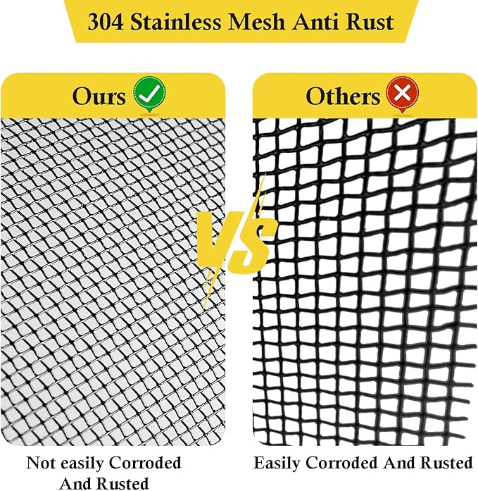 fowong 304 Stainless Steel Mesh Window Screen Roll Black 47IN x 10FT Metal Window Screen Replacement, Durable Wire Mesh for Door, Patio, Vent Cover, DIY, Easy to Cut and Install (20 x 22 Mesh)