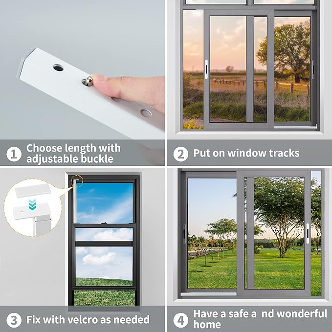 Adjustable Window Security Bars (Steel), Window Locks Bars Inside for Prevent Burglary, Window Stoppers for Vertical/Sliding Windows, Window Safety Bars Extends from 16.3-29.3 in(4 pcs)