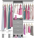 4FT Small Closet System with 3 Fabric Drawers, 48'' Closet Organizer System With 3 Adjustable Shelves, Flexible Built-In Clothes Garment Rack for Small Space, 48" L x 13" W x 71" H, Grey
