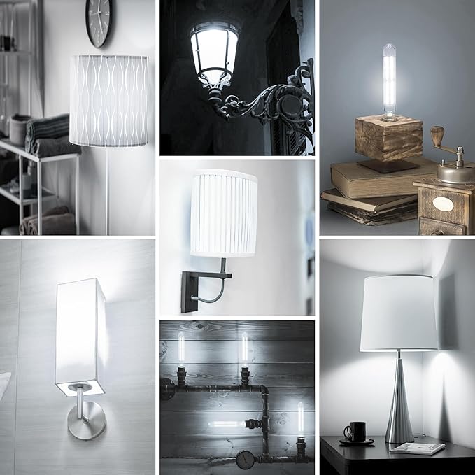 8.9IN LED Light Bulbs E26 Base, 6W 800LM 5000K Daylight White T10 T9 Vintage Edison Bulbs Dimmable, AC 120V Equal 80 Watt Clear Glass Long Tubular Filament Bulb, UL Listed - 2Pack