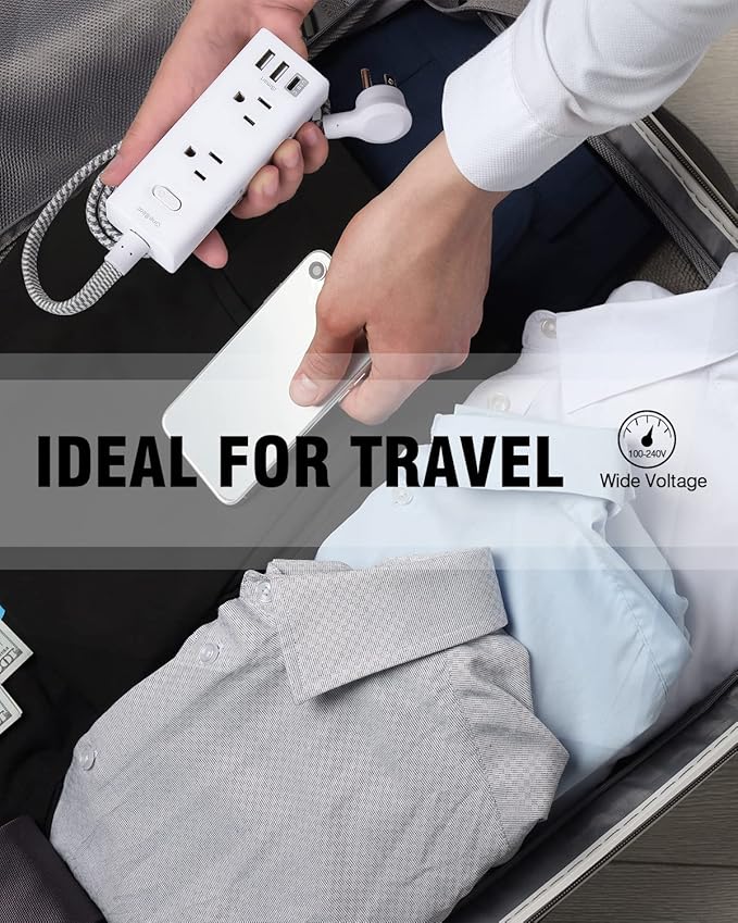 One Beat 20 Ft Extension Cord, Power Strip Surge Protector with 6 Widely Outlets 3 USB Ports (1 USB C), 3-Side Outlet Extender, Wall Mount Flat Plug Power Strip for Travel Home Office College Dorm