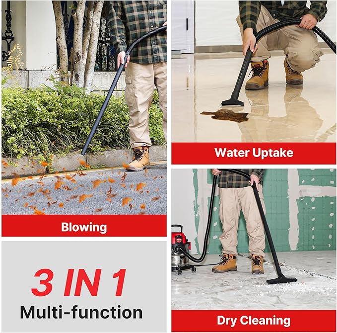 Shop-Vac 3 Gallon 4.0 HP Wet/Dry Vacuum with Blower Function, Stainless Steel Tank, Portable Shop Vacuum with Wheels, Includes Filters, Hose & Accessories, Ideal for Garage and Workshop