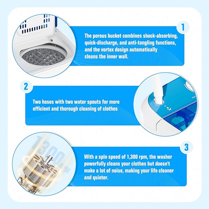 Superday Portable Washing Machine, 17.6lbs Mini Compact Twin Tub Washing Machine Laundry Compact Washer spinner Combo, Portable Washer Dryer Combo for Home/Apartment/Dorms/RV(Blue)