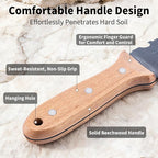 WILLKOMMEN Hori Hori Garden Knife- Garden Tools with Oxford Cloth Sheath, 7" Stainless Steel Blade,Full Tang Beechwood Handle, Ideal for Transplanting, Division, Weeding & Root Care (Forked Tip)