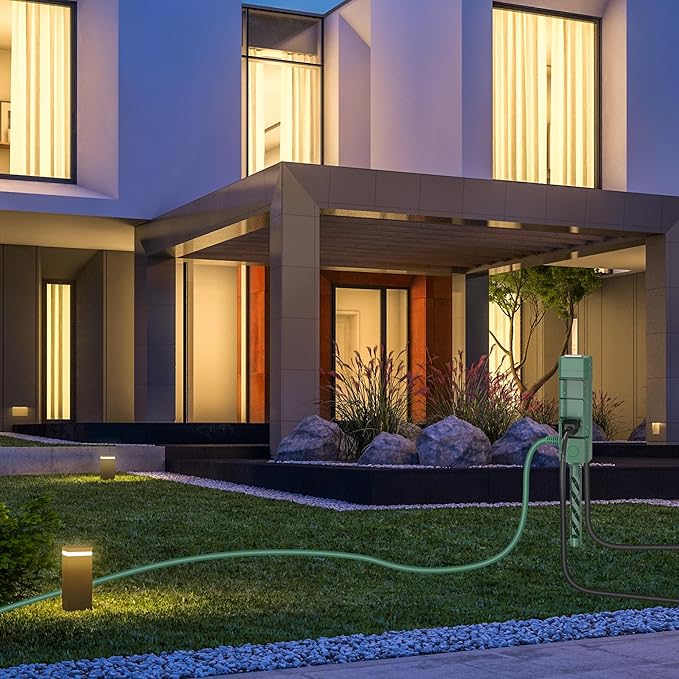 BN-LINK 25ft Outdoor Extension Cord Waterproof with Power Stake, 6-Outlet Power Strip Weatherproof, 14/3 SJTW Heavy Duty Power Cord for Halloween/Christmas Decorations and Inflatables, 15A/1875W