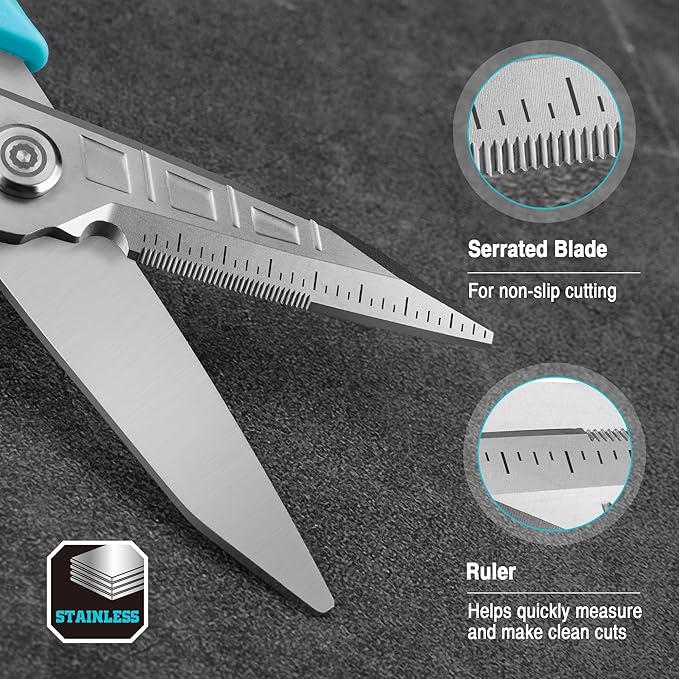 DURATECH 6.5-Inch Compact Electrician Scissors, 4-in-1 Multipurpose Scissors with TPR Comfort Grip, Serrated Blades for Cutting Copper Wire, Carpet, Leather, and Fabric