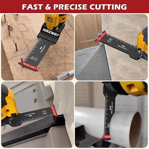 6 Pcs Extra Long Oscillating Tool Blades, Bi-Metal Curved Edge Multitool Blades for Wood with Nails, Metal, Wood, Oscillating Saw Blades Compatible with Dewalt Milwaukee Bosch Worx Ryobi(70MM)