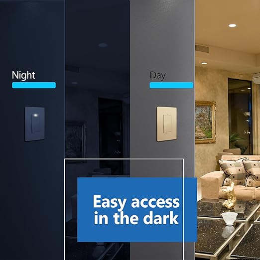 LIDER Minimalist Design Matte Finish Lighted Decorator Switch with Screwless Wall Plate, Frameless Paddle Light Switch with Locator Light, 3-Way, Grounding Screw, 15A 125V, UL Listed, Gold