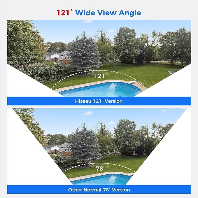 [4K HD+121°Wide View] Hiseeu 4K Security Camera System, 8 Pcs 8MP PoE Security Camera Outdoor, Human Vehicle Detect, Color Night Vision,No Monthly Fee, 3TB HDD for Indoor Outdoor Home Surveillance Use