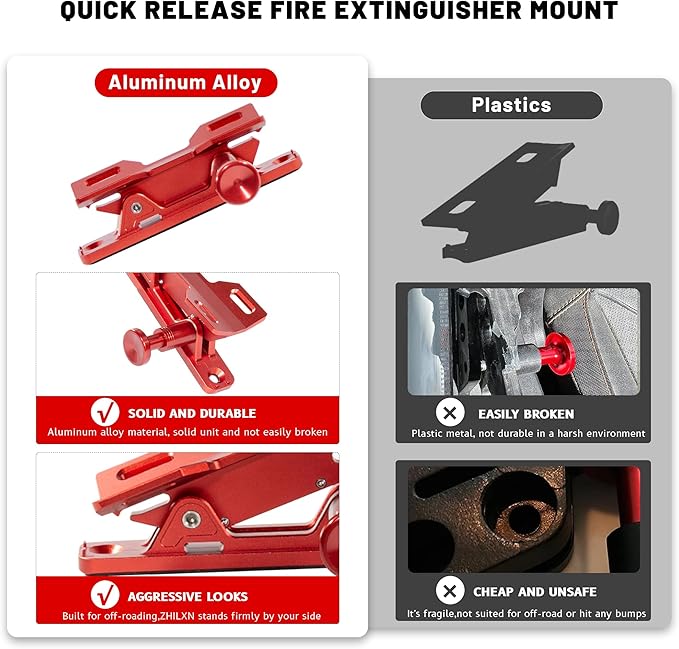 Quick Release Fire Extinguisher Mount - Aluminum Adjustable UTV Roll Bar Fire Extinguisher Holder Mounting Bracket for Jeep Wrangler TJ JK JL JKU Polaris RZR Ranger Can-Am X3, Red