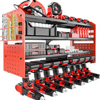 Metal Power Tool Organizer Rack Wall Mount, Garage Tool Drill Storage Shelves with Screwdriver Plier Holder (Red, 8 Drills Holder)