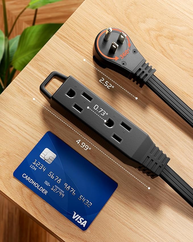 DEWENWILS 15FT Flat Plug Extension Cord, 360° Rotating Plug, 3 Prong Ultra Thin Power Strip, 13A/125V/1625W, 16 Awg Grounded Flat Power Cable for Indoor Narrow Space, SPT-3, ETL Listed, Black