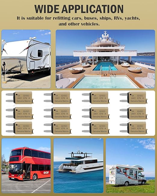 5A Low Profile Mini Fuse Kit– Automotive 5A ATM Manual Reset Circuit Breaker Fuses for Boat, RV, Car, Truck, DC 12V/32V 5 Amp Manual Resettable Blade Assortment Kit with Resettable Fuses