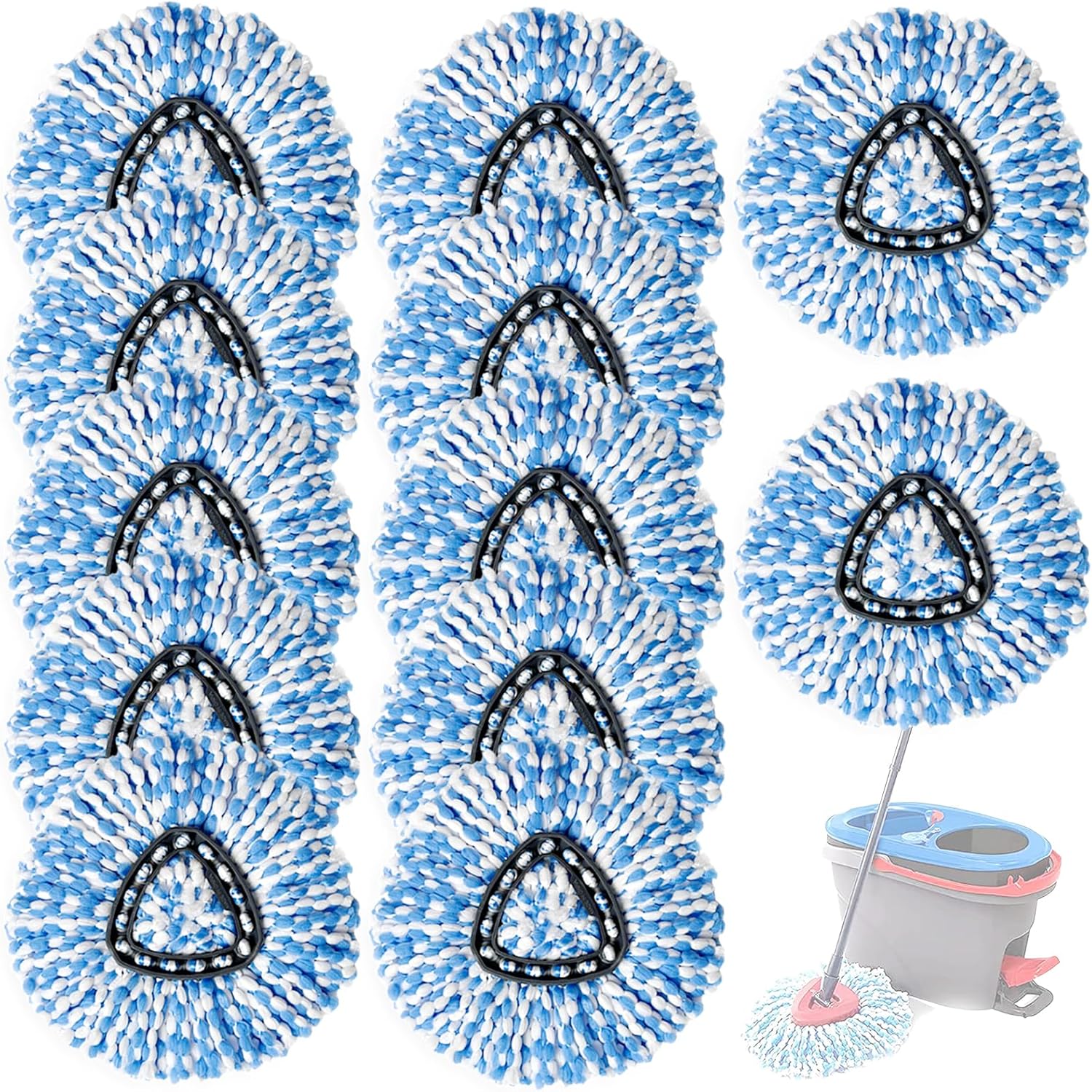 12 Pack Spin Mop Replacement Head, Only Fit for RinseClean 2-Tank System, Microfiber Spin Mop Refill Head Replacement Easy Wring Mop,Spinning Mop Replace Head for Floor Cleaning