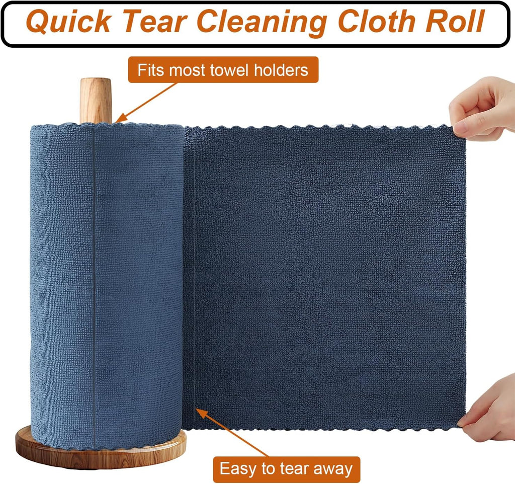 80 Pack Microfiber Cleaning Cloth Roll,Lint Free Rags & Tear Away Reusable Towels Washable Scratch,Ultra Absorbent Dish Rags(12" x 12") for Car Kitchen Home Garage-Navy Blue